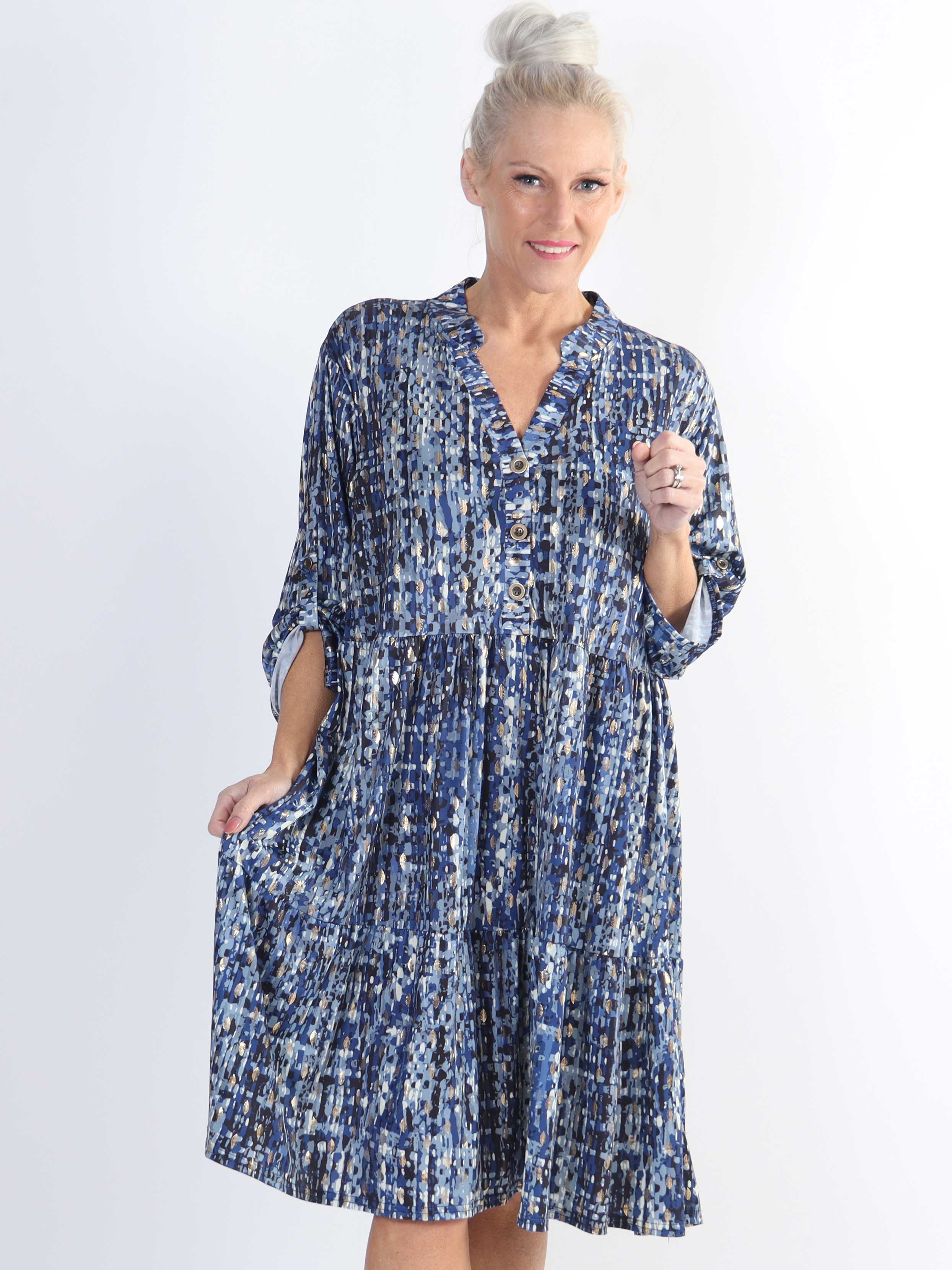 Milano Pattern Midi - Mønstret plus size kjole med lag på lag look